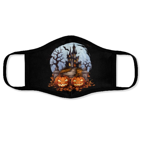 Spooky Haunted House Halloween Pumpkin Bat Face Masks
