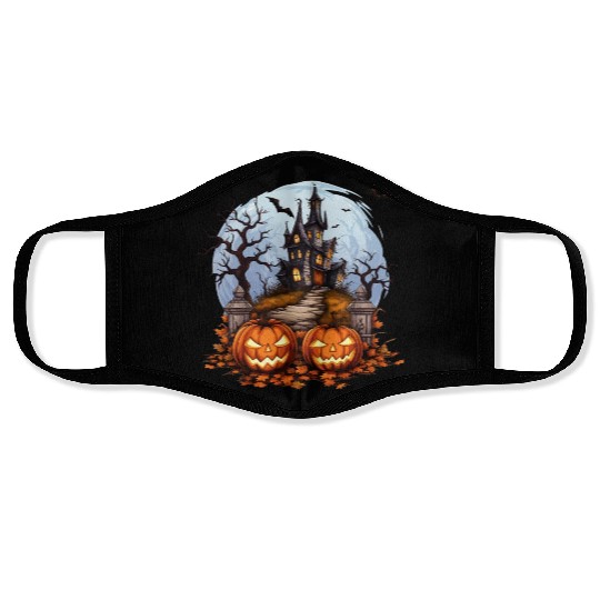 Spooky Haunted House Halloween Pumpkin Bat Face Masks