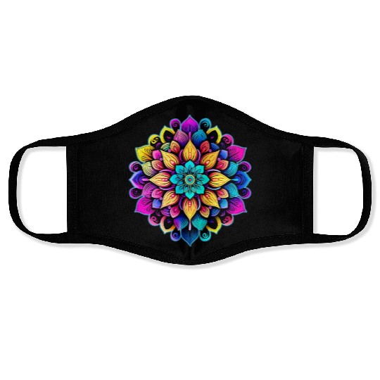Mandala: A Complex, Multicolored Floral Pattern Face Masks