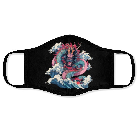 Tokyo Asia 80s Japanese Retro Dragon Dragon Face Masks