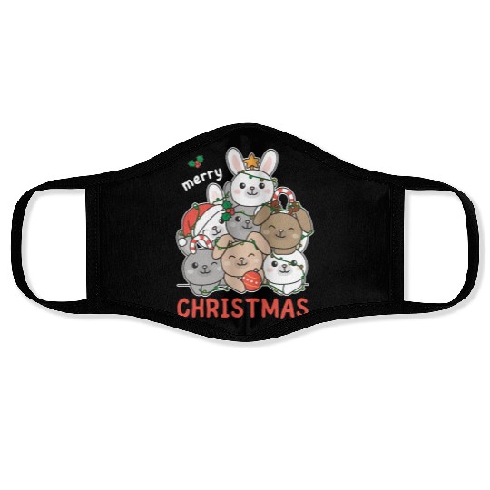 Bunny Christmas Tree Merry Christmas Face Masks