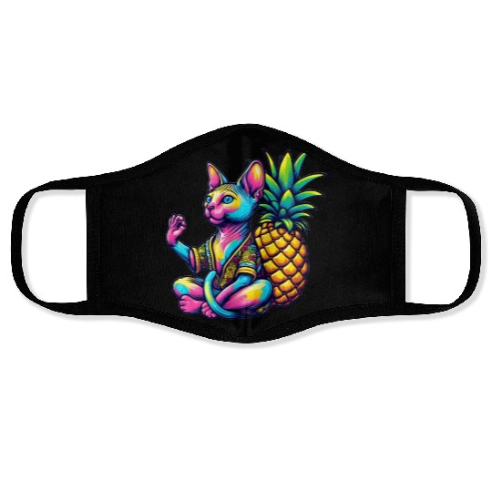 Meditating Sphynx cat with pineapple Face Masks