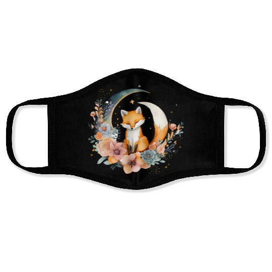 Lunar Lullaby: Cute Fox on the Moon Face Masks