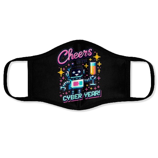 Retro Robot New Year's Toast - Cyber Champagne Fun Face Masks