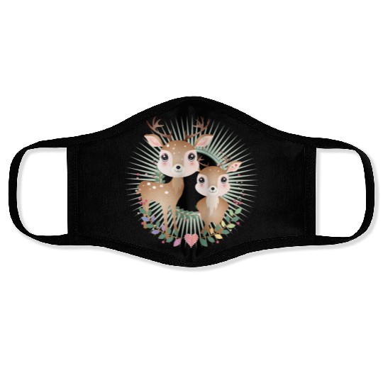 two cute deer - in a radiant frame Face Masks