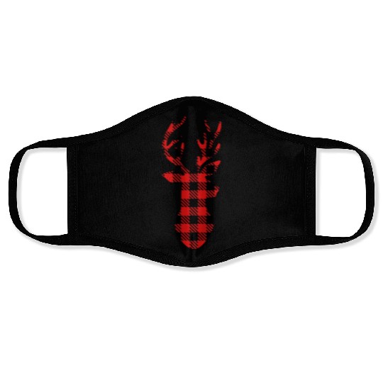 Buffalo Plaid Deer HeaD Face Masks