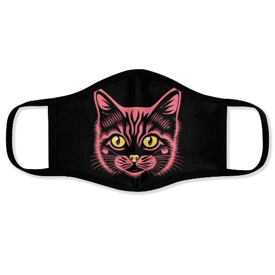 neon red cute cat Face Masks