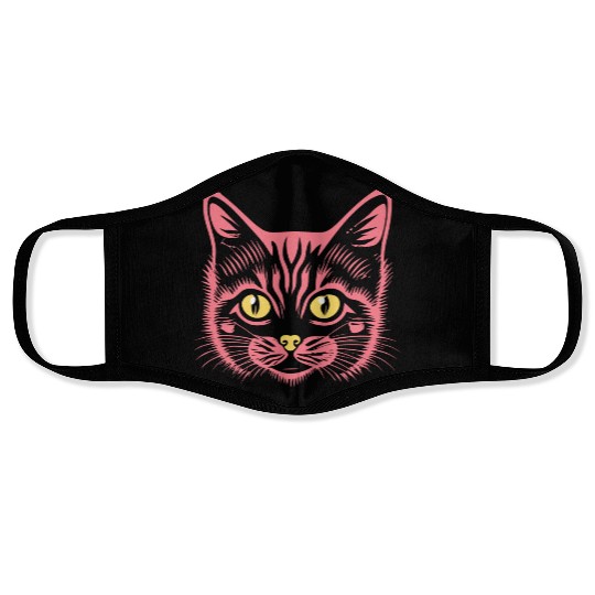 neon red cute cat Face Masks