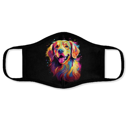 Watercolor Colorful Golden Retriever Face Masks