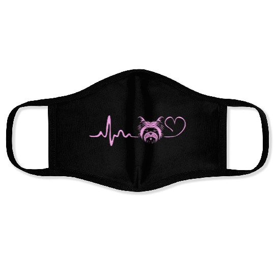 Yorkshire Terrier Dog Lover Yorkie Heartbeat Face Masks
