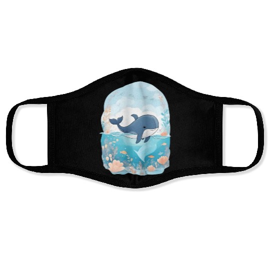 cute whale in cartoon fantasy Face Masks