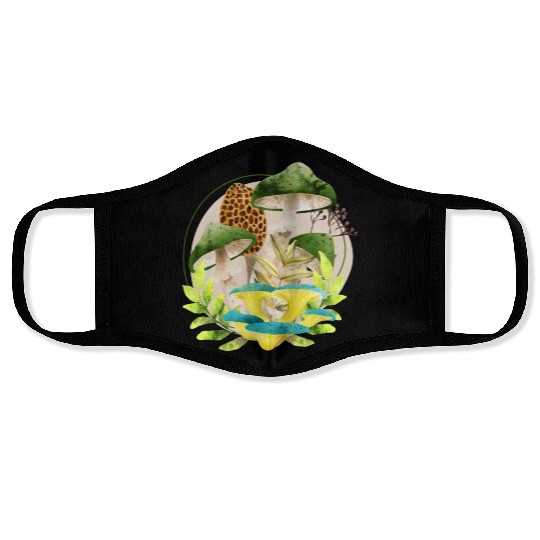 Green and Brown Mushrooms Face Masks
