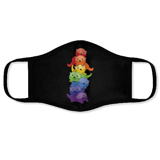 Rainbow Flag Pride Lgbtq Cute Otter Stack Face Masks