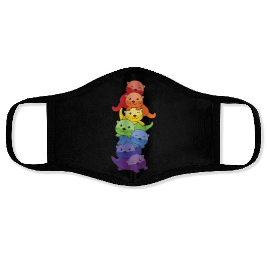 Rainbow Flag Pride Lgbtq Cute Otter Stack Face Masks