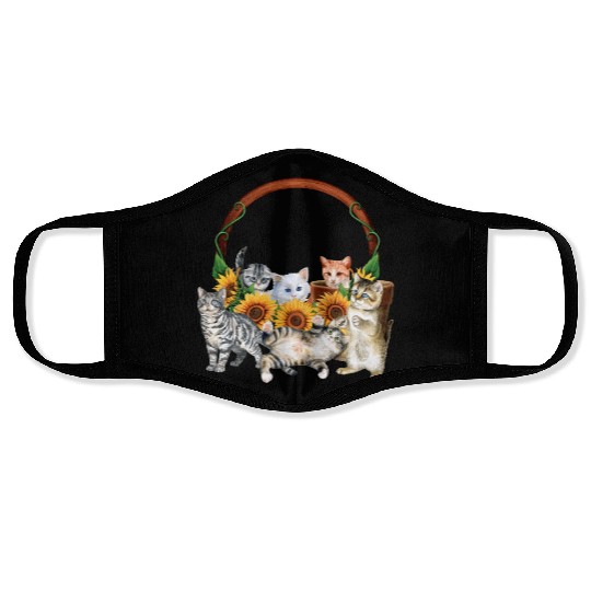 Kittens Sunflowers Gift For Cat LOver Face Masks