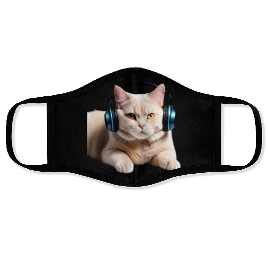 Music Lover Cat V II on Unisex Poly Cotton Face Masks