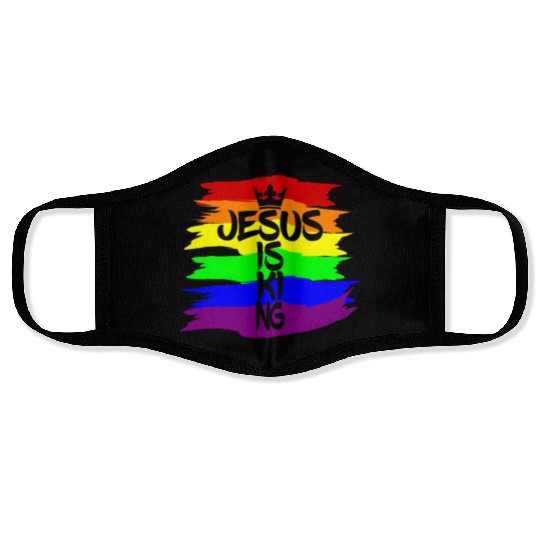Queer Jesus is King Cross Crown Rainbow Colors Face Masks