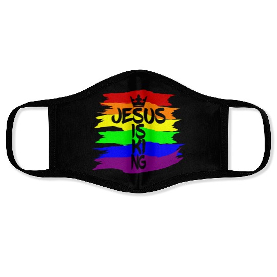 Queer Jesus is King Cross Crown Rainbow Colors Face Masks