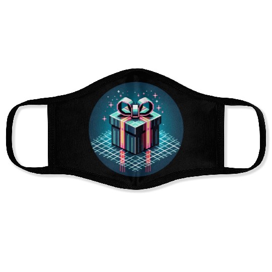 Cyberpunk Pixel Art Gift Box - Neon Ribbons Face Masks