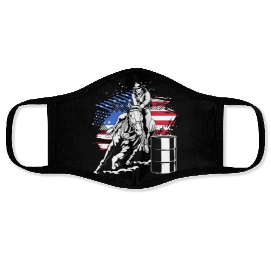 Retro American Flag Cowgirl Horse Barrel Racing Face Masks