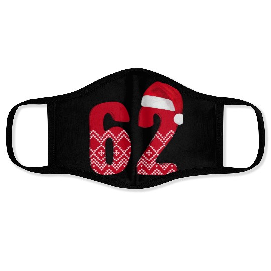 62 Red and White Christmas Number Sixty Two Face Masks