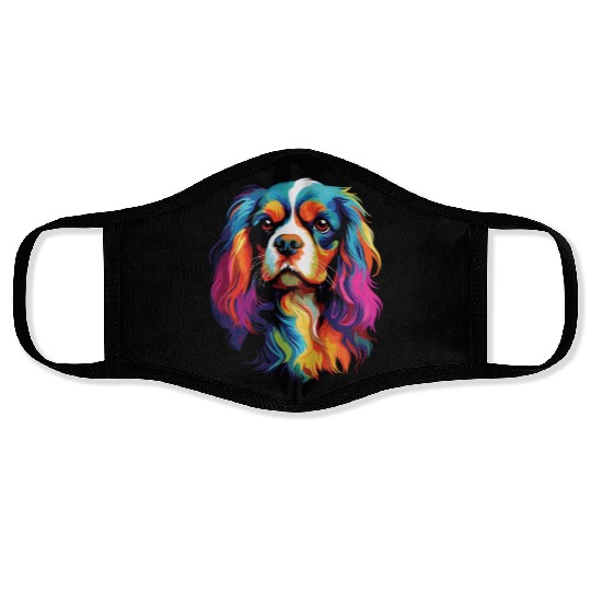 Watercolor Colorful Cavalier King Charles Spaniel Face Masks