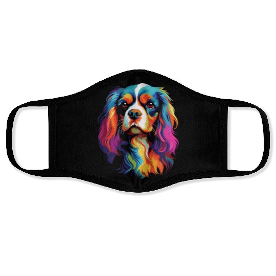 Watercolor Colorful Cavalier King Charles Spaniel Face Masks