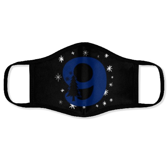 9 White Christmas Stars - Blue Number Nine Face Masks