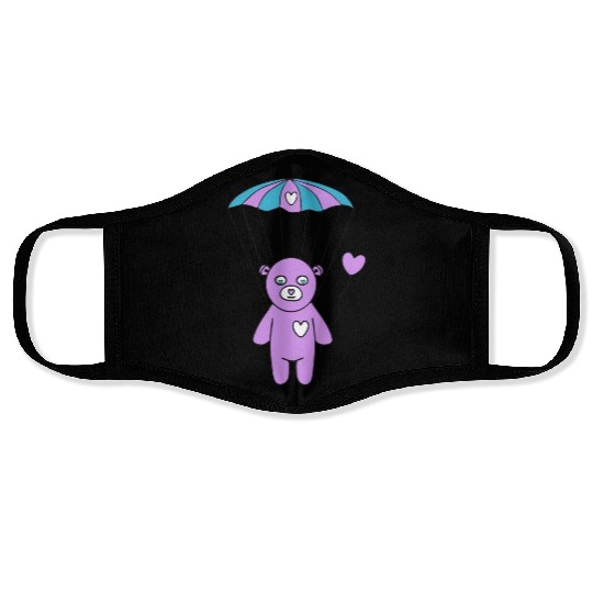 Cheerful Purple Teddy bear with a Heart Balloon Face Masks