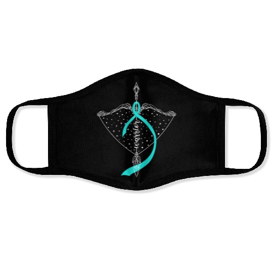 Warrior Bow Warrior Teal Ribbon Ovarian Cancer Face Masks