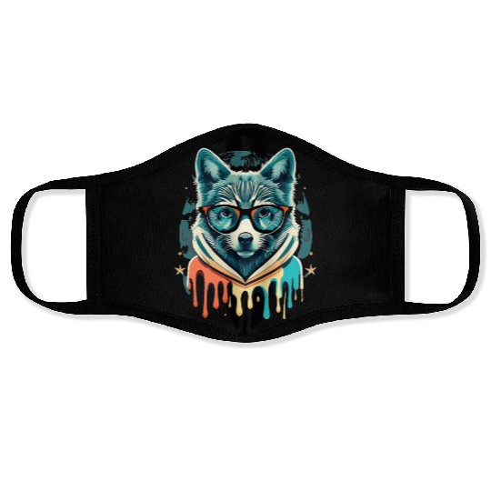 Hipster Wolf Drip Face Masks