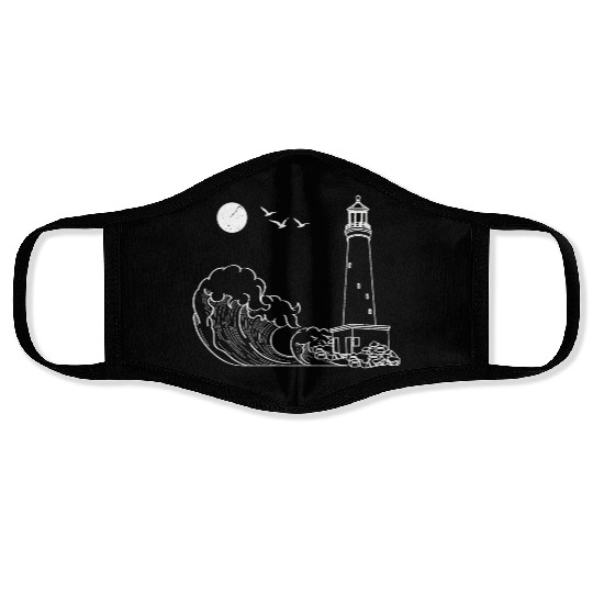 sea waves seagulls gift full moon lighthouse Face Masks