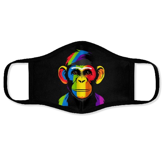 Expressive Chimpanzee in Colorful Graphic Artwork Face Masks