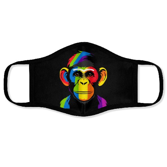 Expressive Chimpanzee in Colorful Graphic Artwork Face Masks