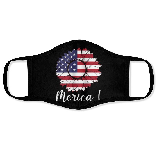 Merica Sunflower Usa Flag Face Masks