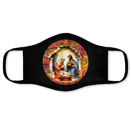 Nativity scene with Mary Joseph Baby Jesus Face Masks