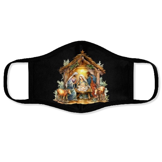 Nativity scene with Mary Joseph Baby Jesus Face Masks