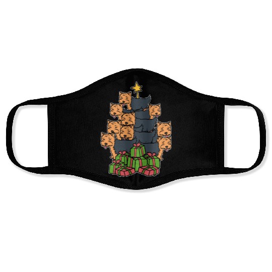 Yorkie Christmas Tree Holiday Person Gift Face Masks