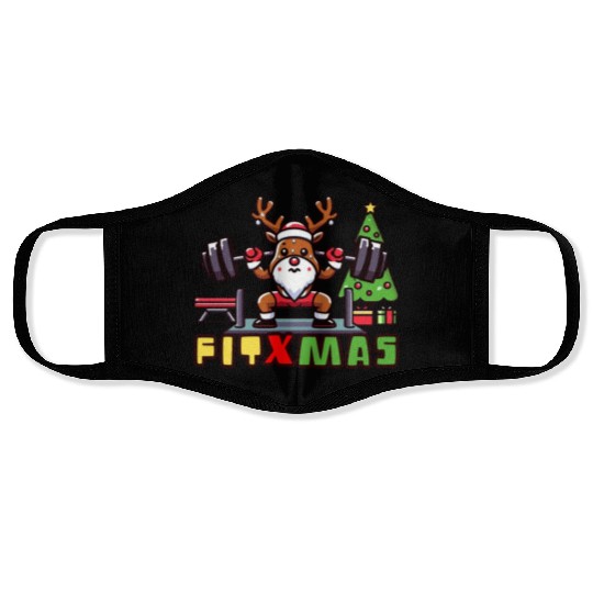 fit xmass, funny christmas reindeer Face Masks