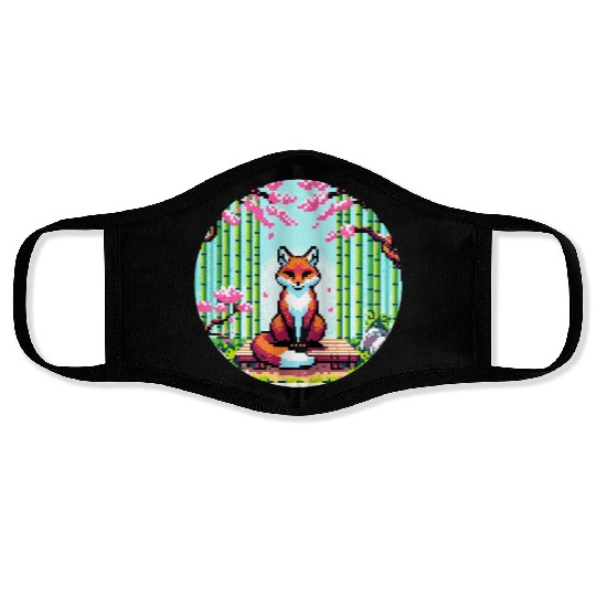 Fox Zen Garden: Pixel Serenity Face Masks