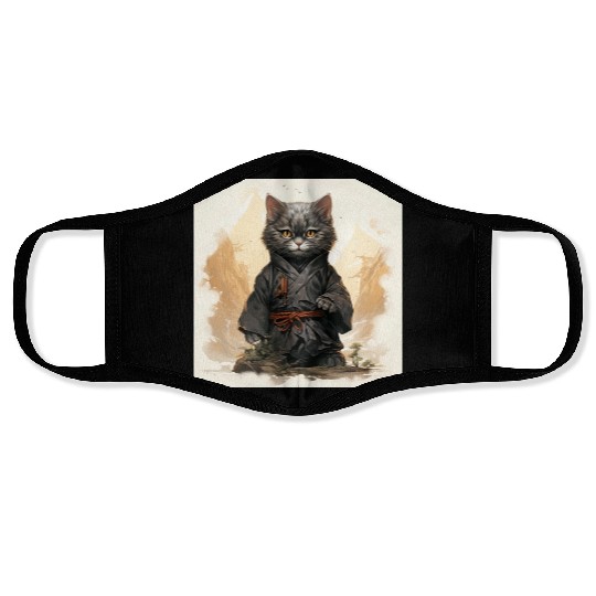 Cute Ninja Cat Happy Japanese Art Face Masks