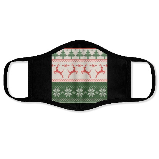 Sage Green Ugly Sweater Christmas Flying Reindeer Face Masks