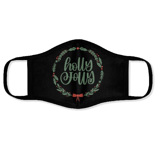 Holly Jolly Sage Green Christmas Wreath Fun Face Masks