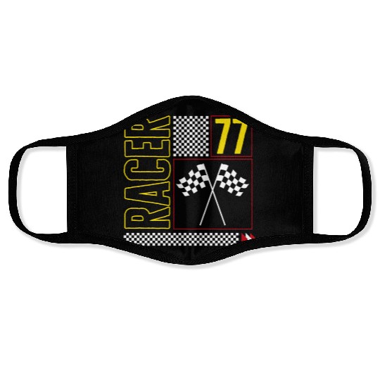 Halloween Face Masks, Racer 77 Checked Flag Design Face Masks