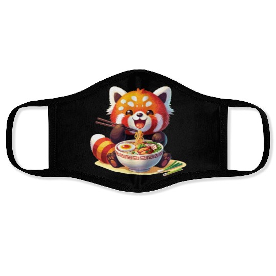 Cute Red Panda Eats Ramen Noodles Red Panda Face Masks