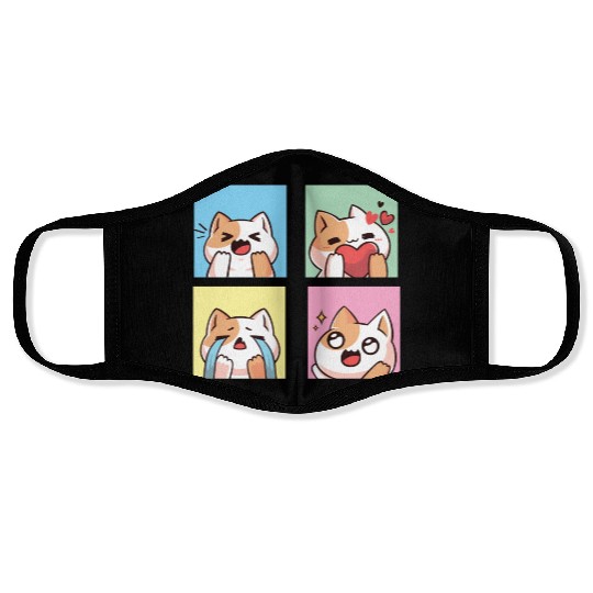 four cute cat reaction Face Masks
