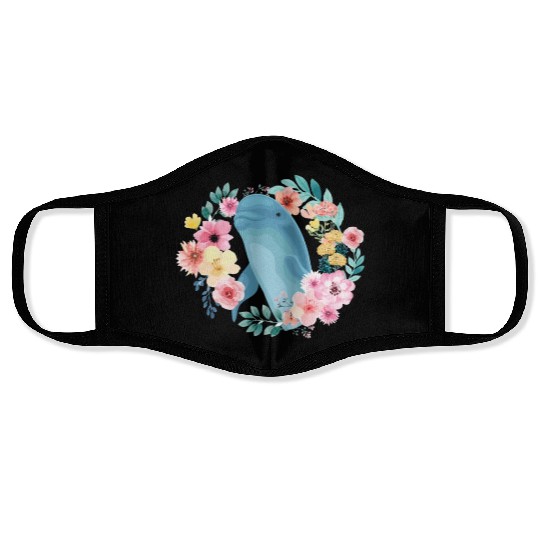 Dolphin Flower Floral Face Masks