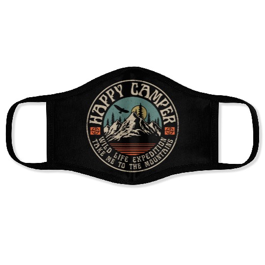 HAPPY CAMPER VINTAGE MOUNTAINS Face Masks