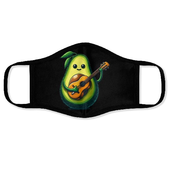 Avocado playing guitar Face Masks