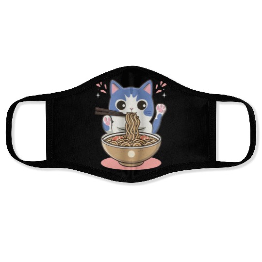 te cat ramen noodles neko kawaii funny Face Masks
